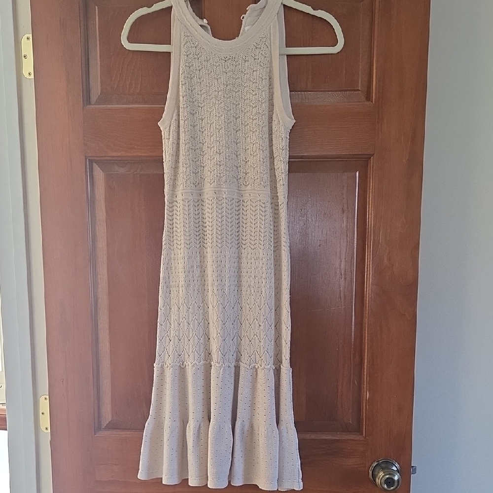 London Times Cream Textured Midi Dress